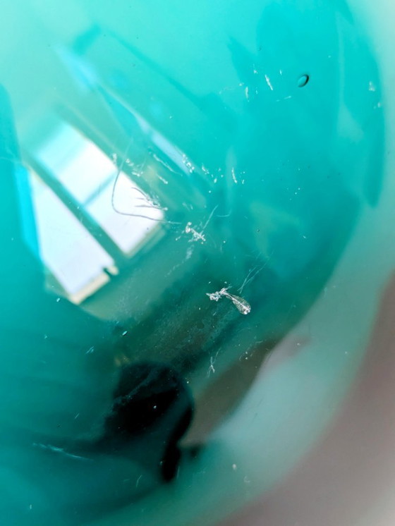 Image 1 of Midcentury Karl Friedrich Glas Mouth-Blown Teal Glass Vase, Votive Holder, 1960s German Art Glass