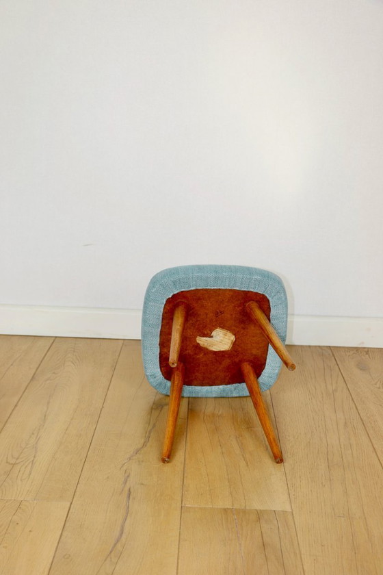 Image 1 of Blue turquoise square vintage stool PRL 1970s