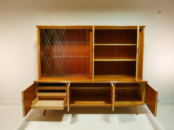 Image 1 of Buffet haut vintage avec grande vitrine, meuble de salon, années 1960, Allemagne