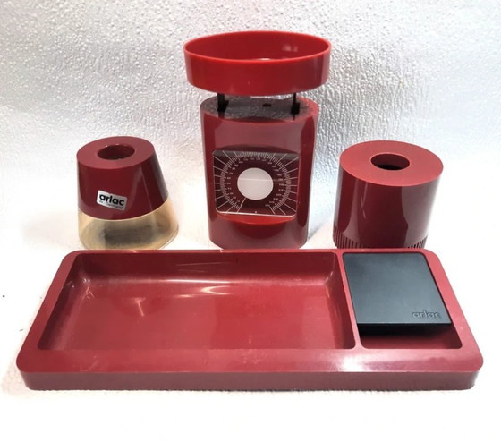 Image 1 of (W004) Set per l'elaborazione della posta da ufficio ARLAC vintage - Design retrò rosso bordeaux degli anni '70/'80