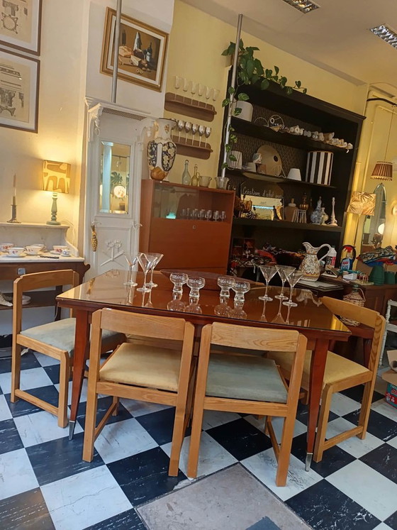 Table de salon mid-century vintage pieds compas – Tables de salle à manger, Bois (photo 13 of 14)