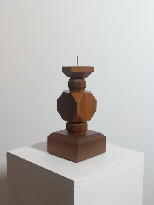 Vintage mid-century geometric wooden candlesticks