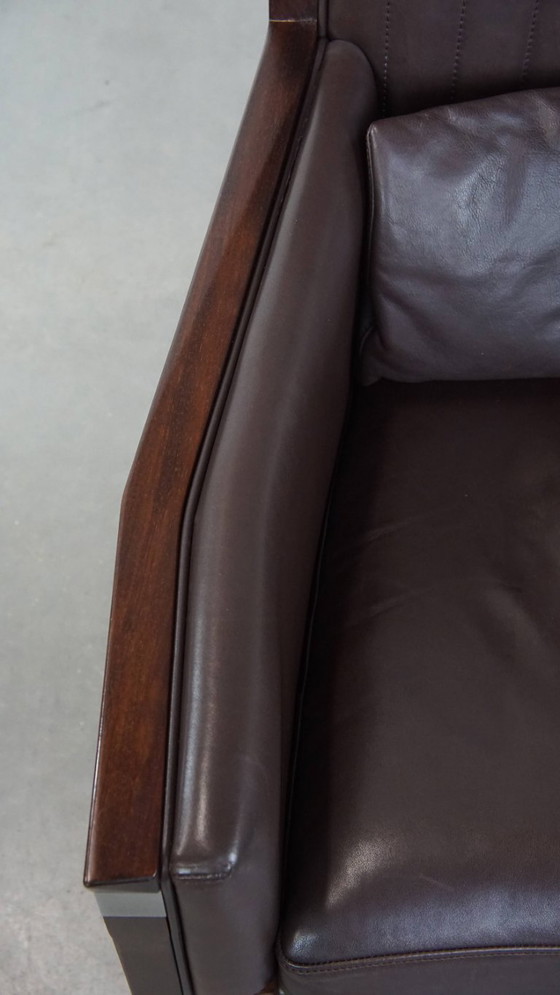 Image 1 of Art Deco Schuitema design fauteuil met donkerbruin leer uit de Decoforma serie met stiksels