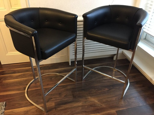 NUOVO set di 2 SGABELLI DA BAR DI DESIGN MOLTO LUSSUOSISSIMO in pelle di vacchetta tinta in massa nera