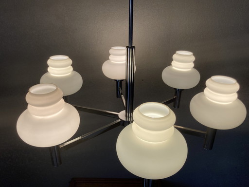 Design chrome hanglamp opaline glas