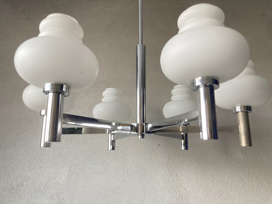 Image 1 of Design chrome hanglamp opaline glas