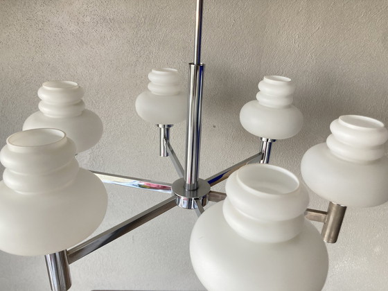 Image 1 of Design chrome hanglamp opaline glas