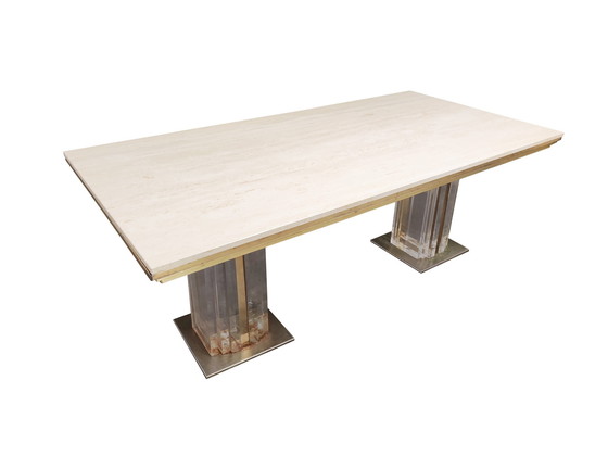 Image 1 of Eettafel van Messing en travertijn, jaren 70