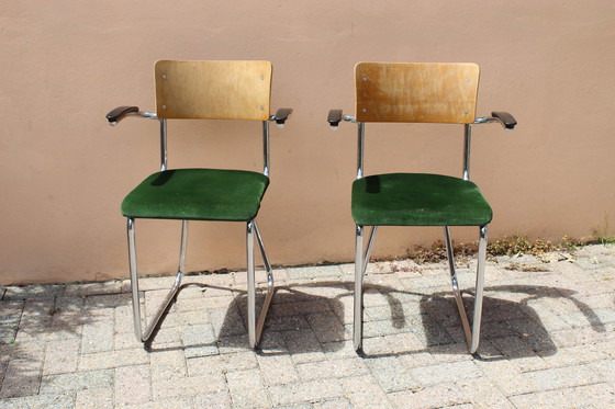 Image 1 of 2 Vintage buizenframe leraren/bureaustoelen Gispen stijl.