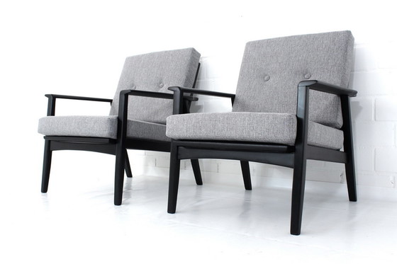 Image 1 of als nieuw! 2x Mid Century Danish Lounge Fauteuils, jaren 60, nieuwe hoes + kussens