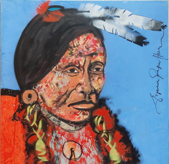 Image 1 of Espen Greger Hagen 'indiaan' schilderij