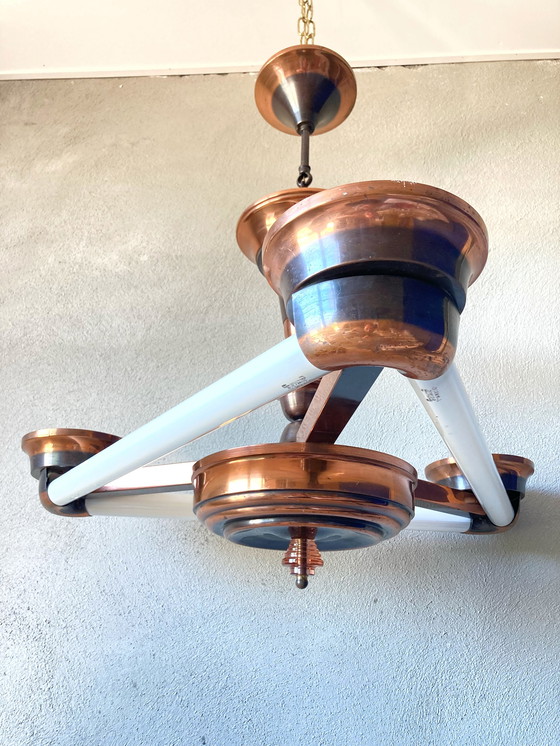 Image 1 of Vintage koperen art deco stijl hanglamp