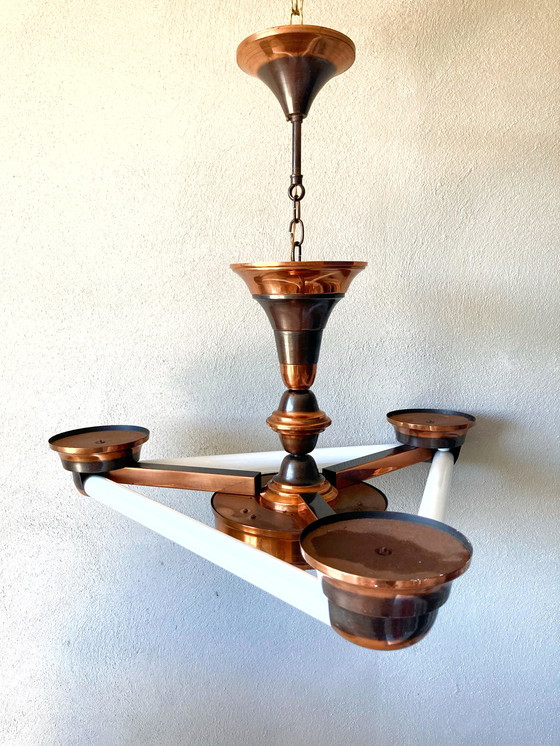 Image 1 of Vintage koperen art deco stijl hanglamp