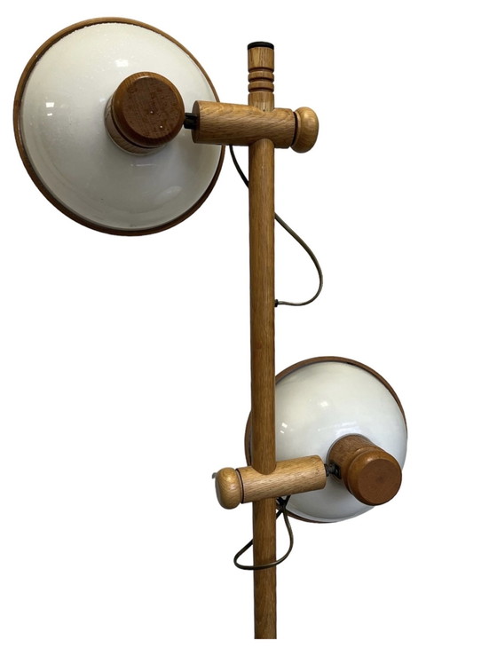 Image 1 of Vintage Grenen Scandinavische Vloerlamp met kunststof kappen