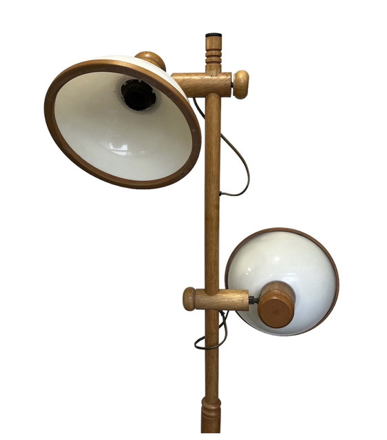 Image 1 of Vintage Grenen Scandinavische Vloerlamp met kunststof kappen