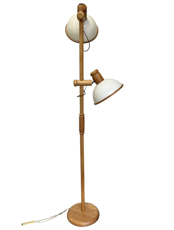 Image 1 of Vintage Grenen Scandinavische Vloerlamp met kunststof kappen