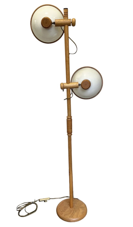 Image 1 of Vintage Grenen Scandinavische Vloerlamp met kunststof kappen