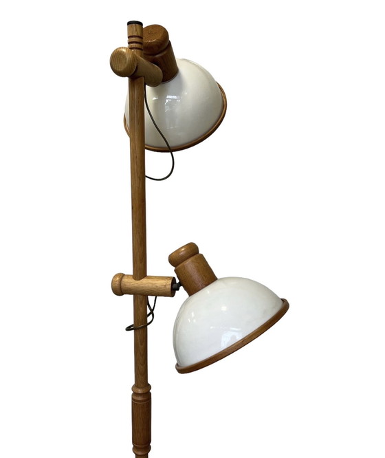 Image 1 of Vintage Grenen Scandinavische Vloerlamp met kunststof kappen