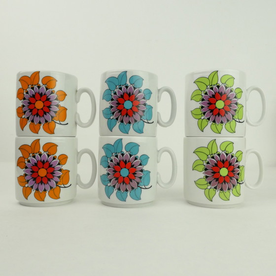 Image 1 of West Germany Bavaria bekers set 6 met bloemen