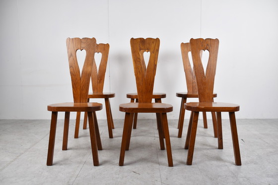 Image 1 of 6x Vintage eikenhouten brutalist stoelen jaren 60