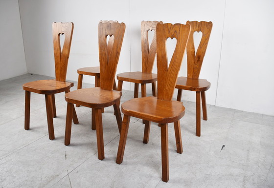 Image 1 of 6x Vintage eikenhouten brutalist stoelen jaren 60