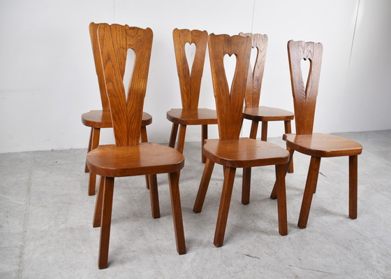 Image 1 of 6x Vintage eikenhouten brutalist stoelen jaren 60