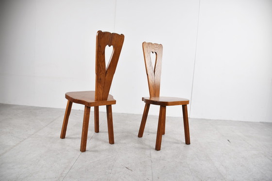 Image 1 of 6x Vintage eikenhouten brutalist stoelen jaren 60