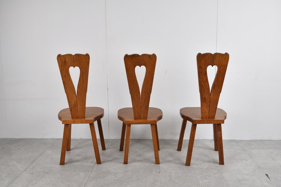 Image 1 of 6x Vintage eikenhouten brutalist stoelen jaren 60
