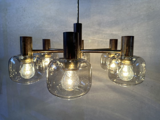Image 1 of Vintage hanglamp - gefumeerd glas en messing