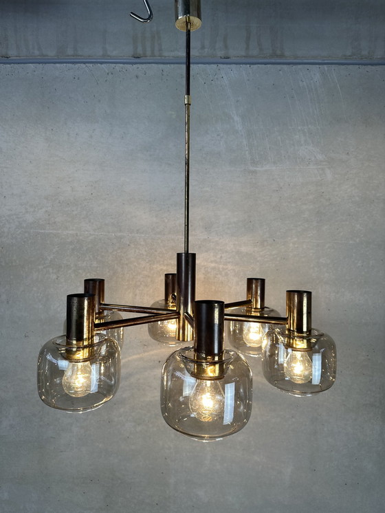 Image 1 of Vintage hanglamp - gefumeerd glas en messing