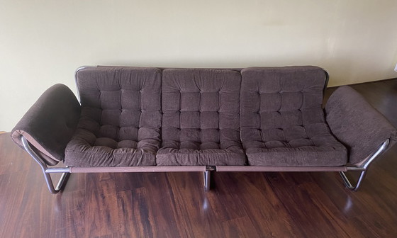 Image 1 of Vintage chromen buisvormige 3-zitsbank