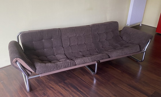 Image 1 of Vintage chromen buisvormige 3-zitsbank