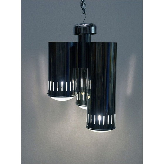 Image 1 of Vintage verchroomd messing en glazen hanglamp van Reggiani, 1960