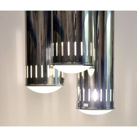 Image 1 of Vintage verchroomd messing en glazen hanglamp van Reggiani, 1960