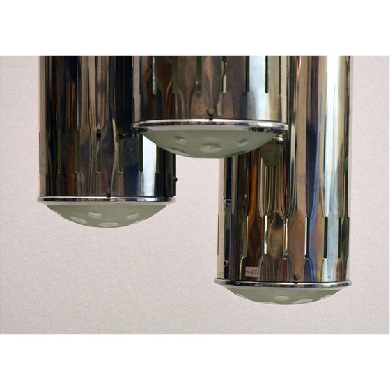 Image 1 of Vintage verchroomd messing en glazen hanglamp van Reggiani, 1960