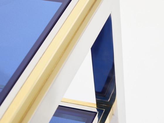 Image 1 of Paar bijzettafels van messing en chroom met twee niveaus Willy Rizzo Flaminia 1970S