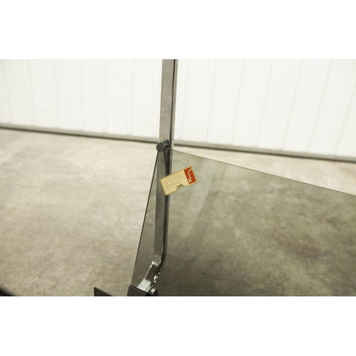 Vintage Echts Kristall Spiegelglas Parsol serveertafel in gerookt glas en chroom, jaren 1980