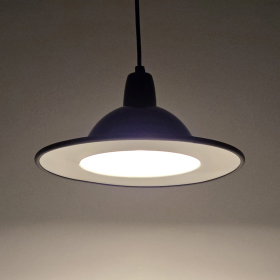 Image 1 of Mid Century Modern - Vintage Navy-Blauwe Metalen Hanglamp - Space Age Lighting - Italië, 1970S.