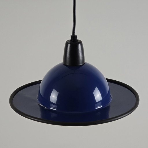 Mid Century Modern - Vintage Navy-Blauwe Metalen Hanglamp - Space Age Lighting - Italië, 1970S.