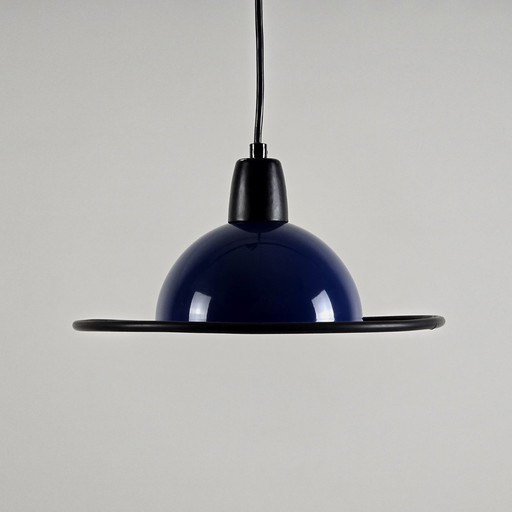 Mid Century Modern - Vintage Navy-Blauwe Metalen Hanglamp - Space Age Lighting - Italië, 1970S.