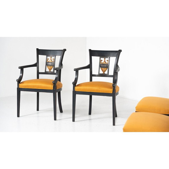 Image 1 of Set van 6 vintage zwarte en gouden stoelen