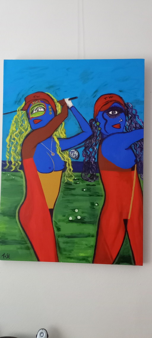 Tineke Van Steenbergen Golfen Acrylverfschilderij