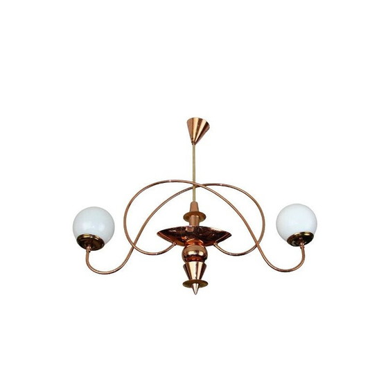 Image 1 of Mid century kroonluchter van messing staal en glas, jaren 1960