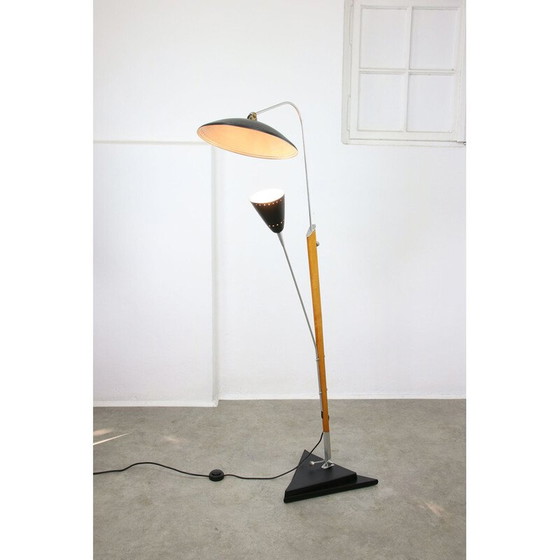 Image 1 of Vintage aluminium en houten vloerlamp met reflector, Italië