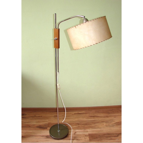 Image 1 of Vintage Tamdé vloerlamp van chroomstaal en hout, 1970