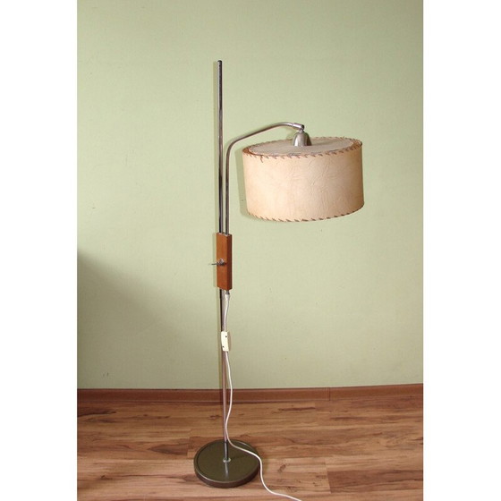 Image 1 of Vintage Tamdé vloerlamp van chroomstaal en hout, 1970