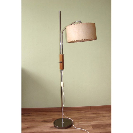 Image 1 of Vintage Tamdé vloerlamp van chroomstaal en hout, 1970