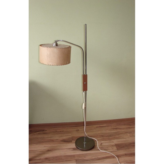 Image 1 of Vintage Tamdé vloerlamp van chroomstaal en hout, 1970