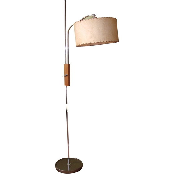 Image 1 of Vintage Tamdé vloerlamp van chroomstaal en hout, 1970