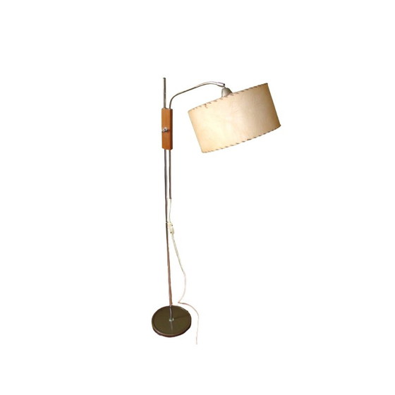 Image 1 of Vintage Tamdé vloerlamp van chroomstaal en hout, 1970